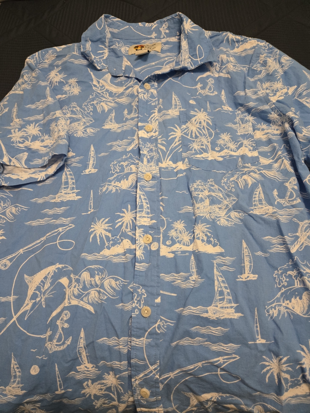 Men's Blue Tropical Print Button-Down Shirt - Brand Unknown